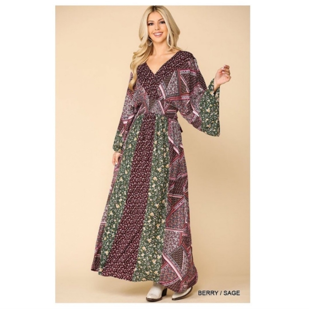 ***SOLD***FLORAL MIXED MAXI DRESS - Picture 2 of 5
